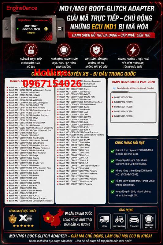 MD1/MG1 BOOT-GLITCH ADAPTER KẾT HỢP X5 – GIẢI MÃ TRỰC TIẾP, CHỦ ĐỘNG ECU BỊ MÃ HÓA